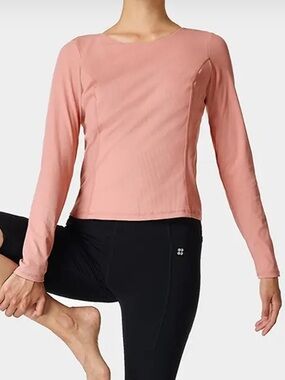 Sweaty Betty Ribbed Super Soft Open Back Twist Yoga Long Sleeve Athletic Top